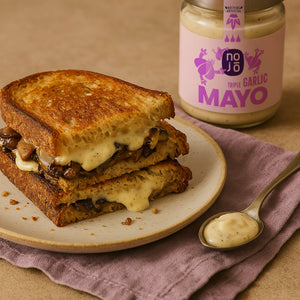 mushroom toast triple garlic black garlic roasted garlic
 